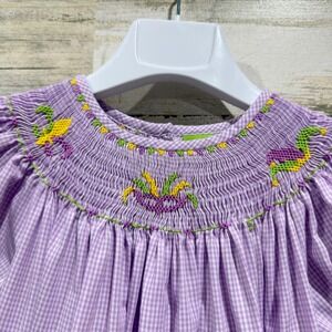 Classic Whimsy Smocked Dress Girls 7 Purple Mardi Gras Gingham Preppy EUC
